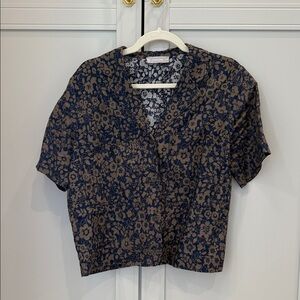 Floral Navy and Brown Women's Top
